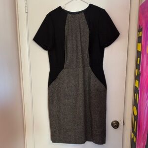 Boden Black and Gray Wool Tweed Midi Dress